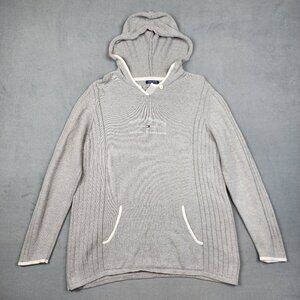 Vintage Tommy Hilfiger Pullover Knit Hoodie Women's Size XL Gray Embroidered